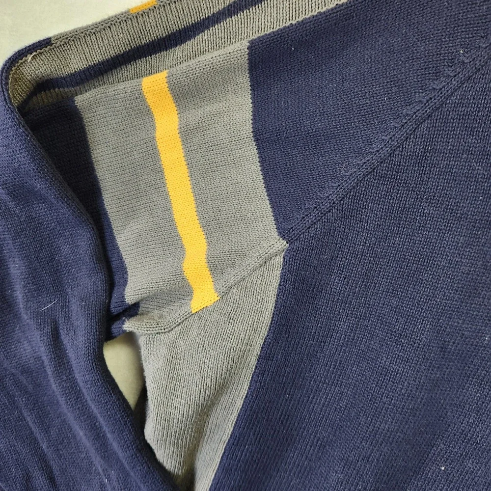 Liberty Blues Mens 2XL Tall Full Zip Knit‎ Sweater Navy Blue Grey Yellow Striped